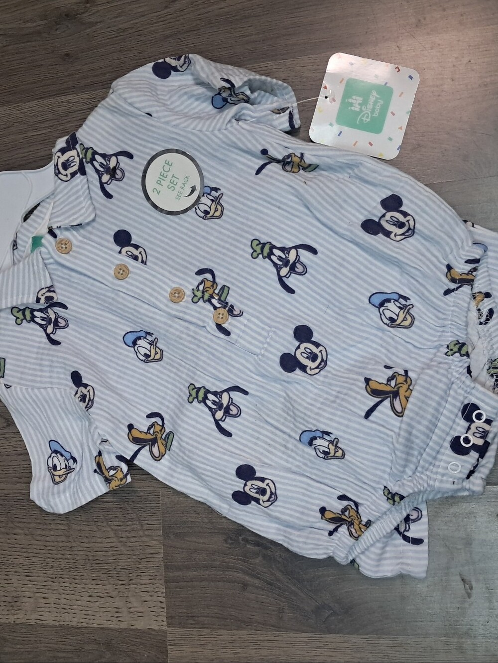 Disney Baby Boy Mickey Mouse Blue 2 Piece Button Up Bodysuit Shorts 0-3 Months